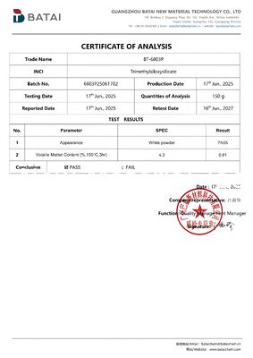 বিটি-৬৮০৩ ট্রিমেথাইলসিলোক্সিসিলিক্যাট পাউডার দীর্ঘস্থায়ী লিপস্টিক, মেকআপ প্রাইমার এবং সানস্ক্রিনের জন্য জল-প্রতিরোধী এজেন্ট